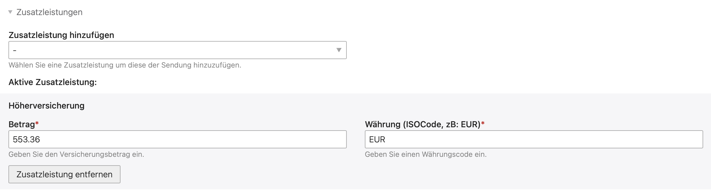 Zusatzleistungen konfigurieren