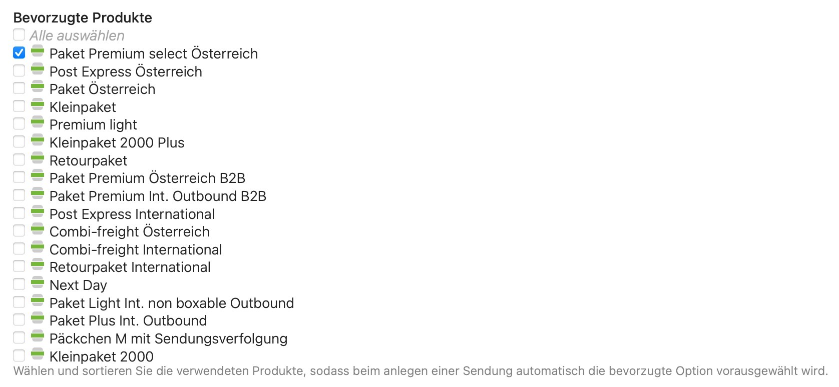 Konfiguration der bevorzugten Produkte